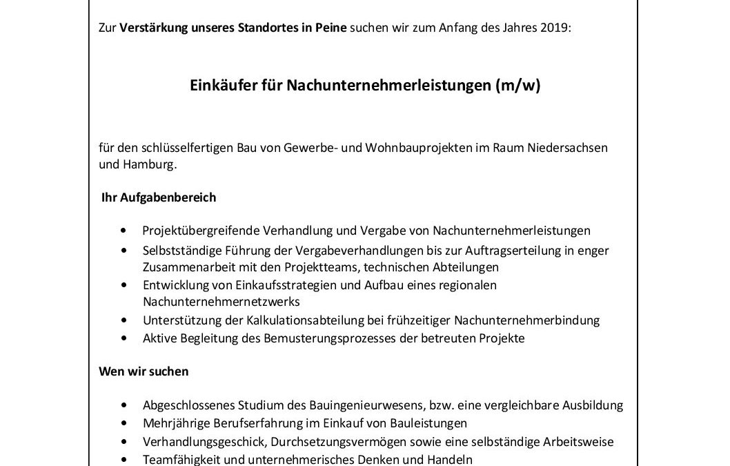 HANKE-Bau-Stellenausschreibung-Einkäufer-Nachunternehmerleistungen